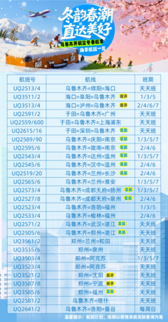 2025年冬航季 烏魯木齊航空航線(xiàn)網(wǎng)絡(luò)煥新，織密區(qū)域空中通道